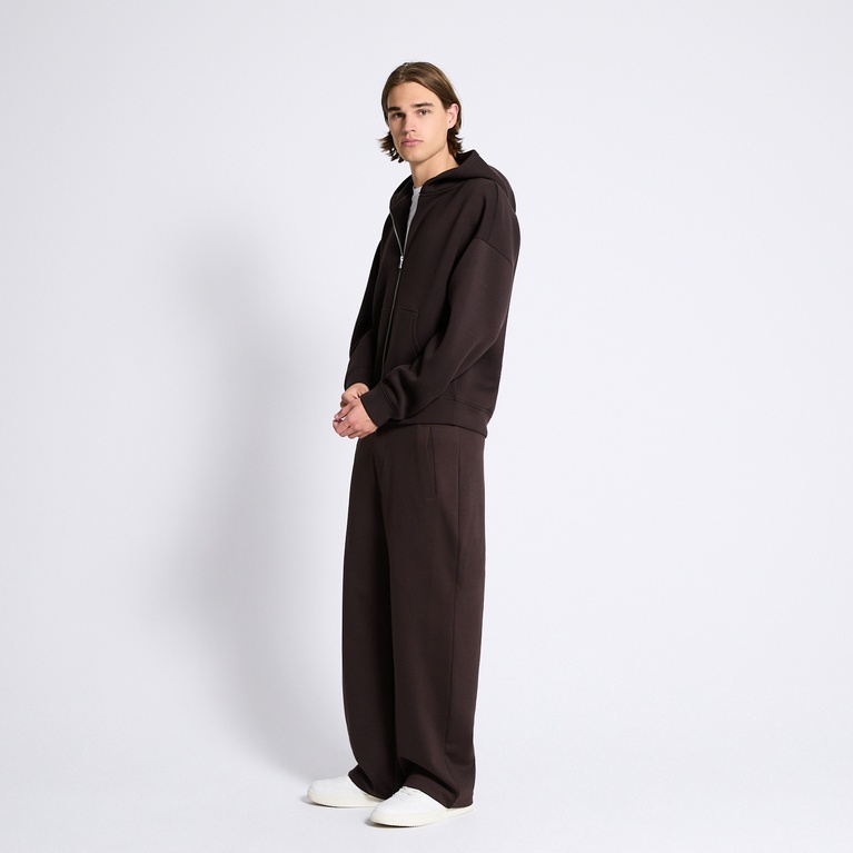 Boxy scuba zip hoodie "Stan" Dark Brown